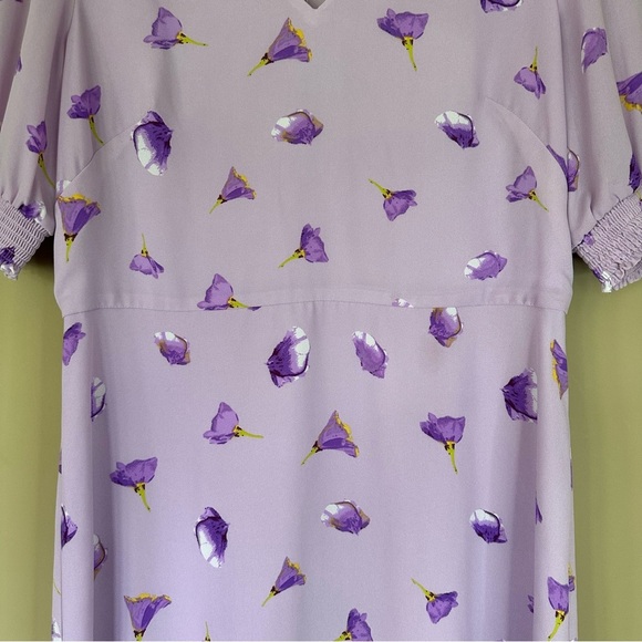 Purple Floral Puff Sleeve Ruffle Dress Women M Fairy Tired Smocked Feminine Flow - Picture 7 of 10
